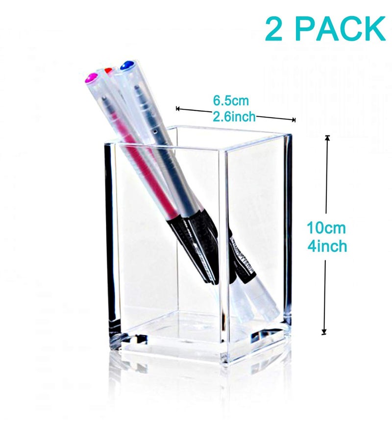 Cerpourt 2 Pack Clear Acrylic Pencil Pen Holder Cup Desk Accessories Holder Makeup Brush Storage Organizer Modern Design Desktop Stationery Organizer for Office School Home Supplies 2.6x 2.6x 4 inches - Image 5